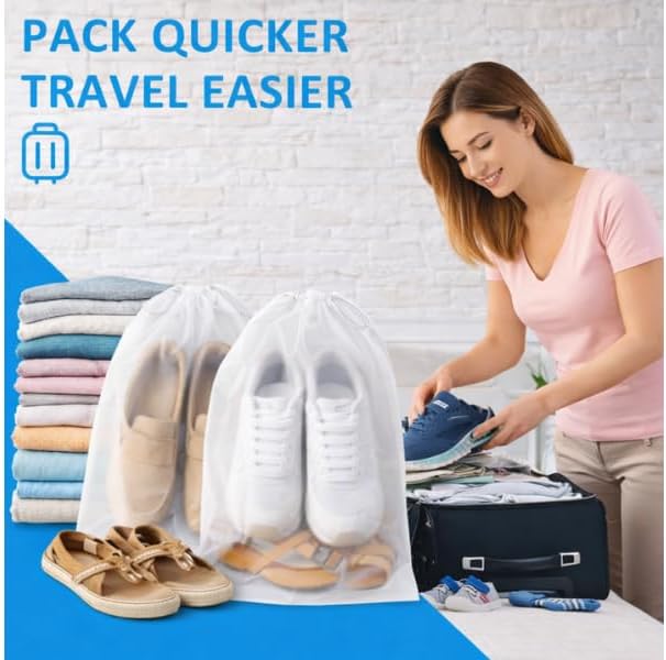 InfinitePack Large Transparent Shoe Bags for Travel, Portable Shoe Bags, Shoes Pouch Storage Organizer with Drawstring for Men & Women aClear Window Shoes Pouch with Rope - Image 7