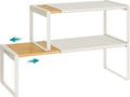 SONGMICS HOME Spice Rack, Expandable Cupboard Shelf Orgnizer,Bamboo | Kitchen Counter Shelves, Bamboo and Metal, Stackable, Natural Beige and Cream White, BYSTRO Collection UKCS051N01 by SONGMICSHOME