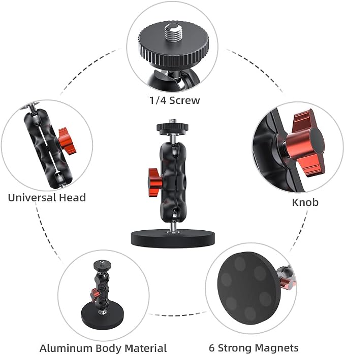 Magnetic Camera Mount for GoPro,Strong Magnetic Mount with 360° Rotation Ball Head Compatible with GoPro Hero 13 12 11 10 9 8 7 6 5 Black,DJI Osmo Action 6/5 Pro/4/3,AkASO and More - Image 3