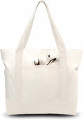TOPDesign 30-Pack Canvas Tote Bags with an External Pocket, Reusable Grocery Shopping Bags, Top Zipper Closure, Daily Essentials (Natural) by TOPDesign
