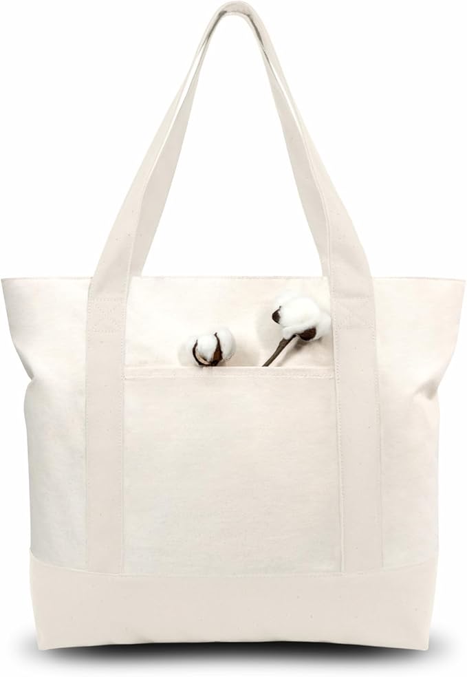 TOPDesign 30-Pack Canvas Tote Bags with an External Pocket, Reusable Grocery Shopping Bags, Top Zipper Closure, Daily Essentials (Natural) by TOPDesign