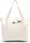 TOPDesign 1-Pack Canvas Tote Bag with an External Pocket, Reusable Grocery Shopping Bag, Top Zipper Closure, Daily Essentials (Natural) by TOPDesign