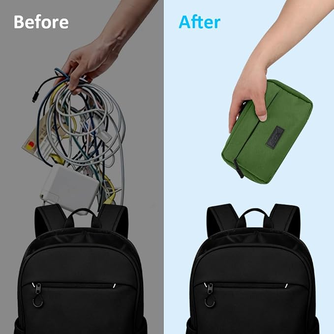 GOX Travel Cable Organizer Bag, Medium Tech Pouch for Electronics, Green | Two Zippers & Multiple Storage Pockets, Water-Repellent Oxford, All-in-One Tech Bag for Electronic & Travel Accessories - Image 9
