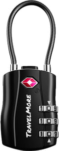 TSA Approved Luggage Locks, Travel Combination Cable Locks | TSA Accepted, Easy to Use, Durable, Flexible Steel Cable, Zinc Alloy Body, for Suitcases, Backpacks, Zippers, 1-Pack, Black by TravelMore