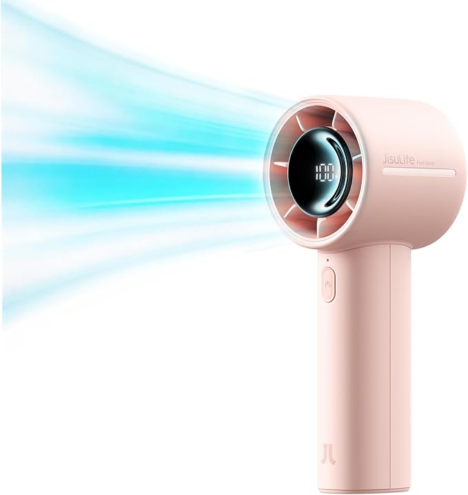 JISULIFE Handheld Turbo Fan Life10S, 28H Max Runtime, 5-Speed - Pink | Travel Essential for Outdoor, Camping, Beach & Makeup, 5000mAh Battery, Powerful Airflow, Ultra-Quiet, Gift for Women & Men by LivechillStaycool