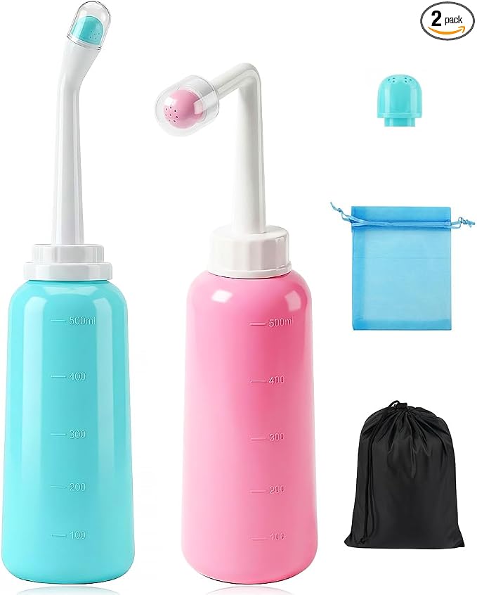 Portable Bidet,17oz Travel Bidet, 500ml Handheld Bidet,Bidet Bottle for Postpartum Care, Portable Bidet for Travel,Outdoor,Personal Hygiene, Camping Bidet,2 Pack, Mint Green & Pink by Temogole