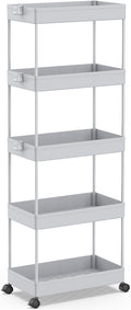 SPACEKEEPER 5 Tier Storage Rolling Cart, Bathroom Cart with Wheels, Gray | Mobile Storage Cart for Laundry Room Organization,Kitchen,Office,Bathroom, Utility Cart for Snack,Craft,Art,Makeup,Nail,Toys by SPACEKEEPER