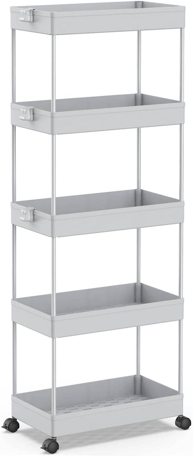 SPACEKEEPER 5 Tier Storage Rolling Cart, Bathroom Cart with Wheels, Gray | Mobile Storage Cart for Laundry Room Organization,Kitchen,Office,Bathroom, Utility Cart for Snack,Craft,Art,Makeup,Nail,Toys by SPACEKEEPER