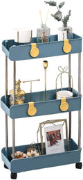 Melody House 3-Tier Slim Mobile Shelving Unit on Wheels, Slide Out Rolling Bathroom Storage Organizer, Utility Carts Shelf Rack for Kitchen Bathroom Laundry Room Narrow Places, Navy Blue by MelodyHouse