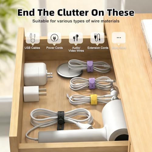 56Pcs Silicone Cable Ties Reusable, Multipurpose Cable Management Organizer, Adjustable Fastening Cable Straps with Locking Buckles, High Elasticity Cord Organizer, Travel Essentials (5.2in, 7Colors) - Image 2
