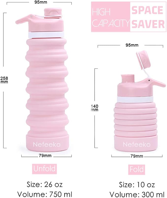 Nefeeko Collapsible Water Bottle, 26oz Silicone Foldable Water Bottles | Leakproof BPA Free Travel Water Bottles with Carabiner,Portable Sport Water Bottles for Camping,Hiking Outdoor Indoor Sport - Image 2