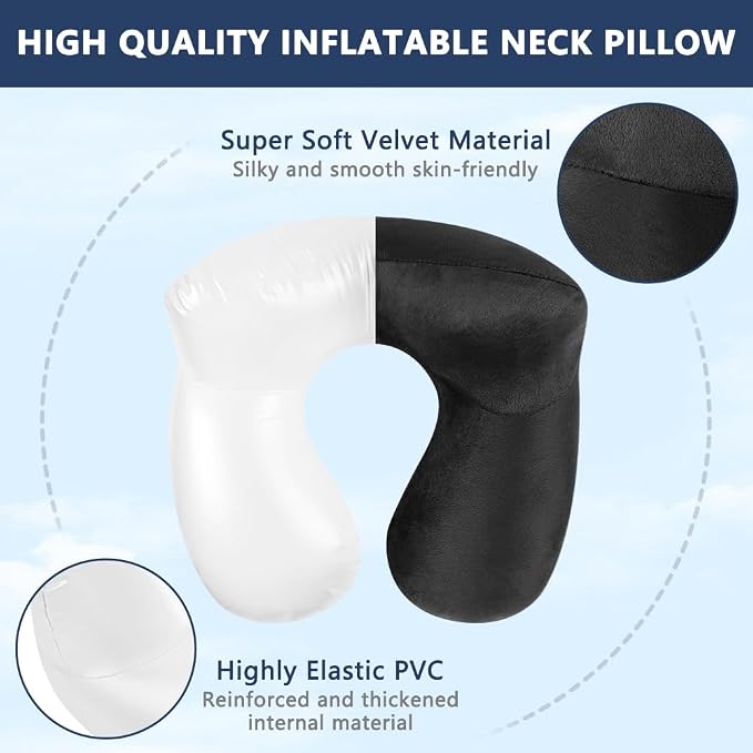 flintronic 2PCS Inflatable Travel Pillow, Inflatable Travel Pillow for Airplane, Soft Velvet Neck Support, Lightweight Ergonomic Sleeping Neck Pillow for Airplane, Car, Train, Office, Camping - Image 6