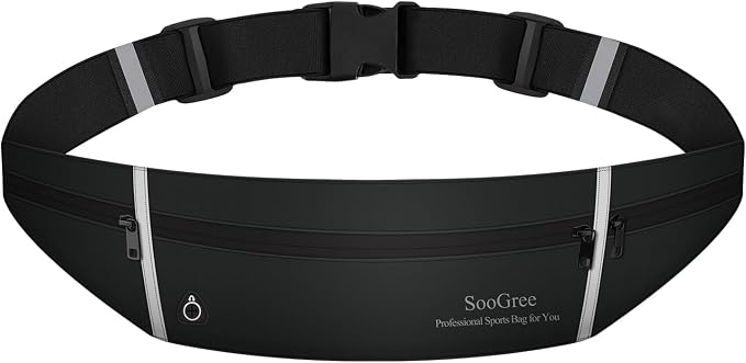 SooGree Slim Running Belt Sport Fanny Pack, Reflective Waist Pack, Waterproof Phone Holder, Jogging Pouch for Phone Money, Black by SooGree