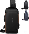 Travel Sling Bag Waterproof Crossbody Bag with Combination Lock Anti-Theft PU Leather Chest Bag with USB Charging Hole Shoulder Backpack Motorcycle Bags Black-gold by Unknown