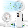 Handheld Fan, 5 Speed & 14H Cooling Time Portable Fan, 6000mAh USB Rechargeable Mini Fan with LED Display, Powerful but Quiet, Foldable Desk Fan, Lanyard for Neck Fan, Personal Fan for Travel/Office by JTSIOV