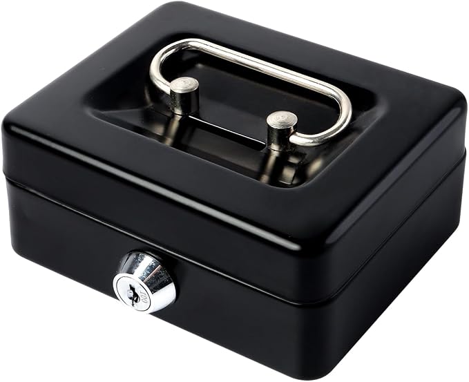Small Cash Box with Lock and Slot - Jssmst Metal Coin Bank Small Lock Box, Black(SMCB0301N) by Jssmst