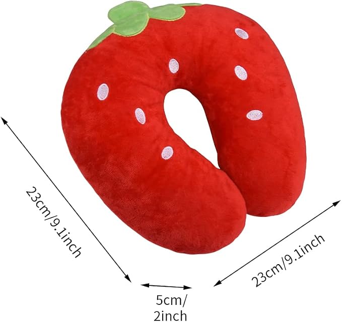 EKDJKK Travel Pillow for Kids, Cute Animal Neck Pillow Support U Shaped Cushion Plush Soft Rest Reading Pillow Sleeping Pillow for Airplane Train Car (Strawberry) - Image 2