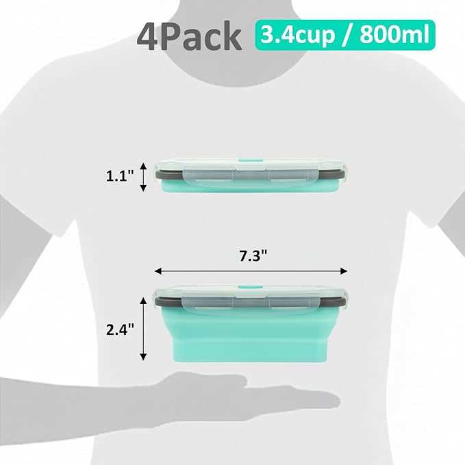 Collapsible Silicone Food Storage Containers Set with Lid & Air Vent,Foldable Lunch Containers(4PCS,Light Turquoise,27oz) - Image 2