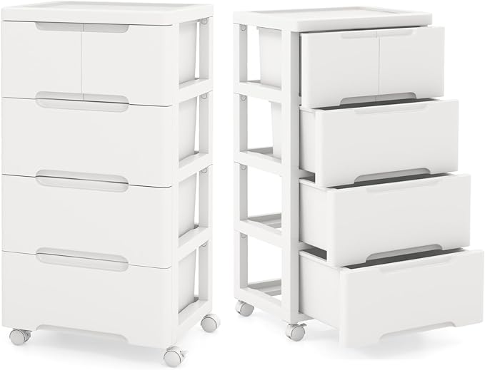 Plastic Storage Drawer Cart, Mobile Utility Cart, Home Craft Organizer with 5 Drawers & Lockable Wheels, Slim Rolling Storage Cart for Living Room, Bathroom, Dorm & Office (16”L x 13”W x 31”H) | Lockable wheels, robust PP build, slim space-saving profi... by Unknown