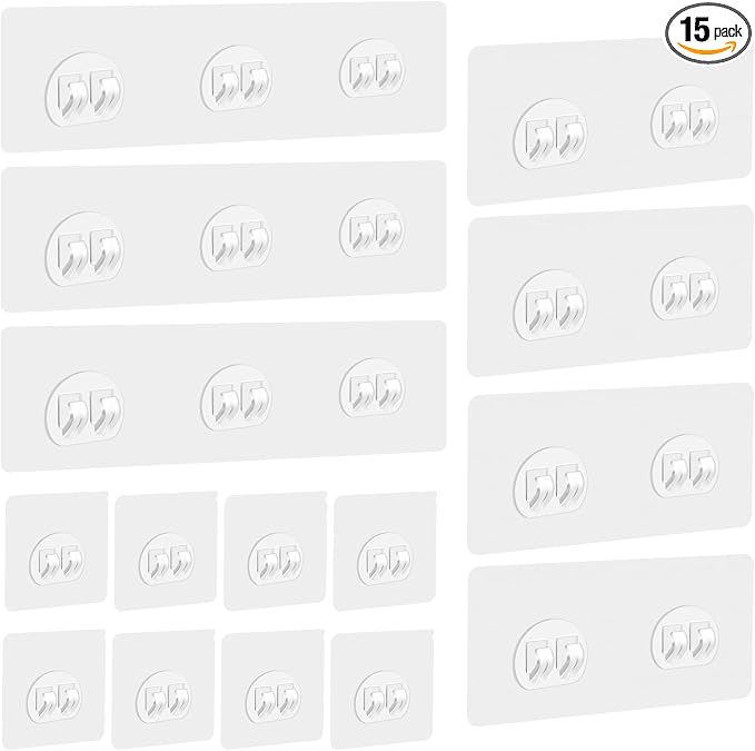 Shower Caddy Adhesive Hooks Replacement for Bathroom, No Drilling | 15 Pack, 3 Sizes, Strong Adhesive Hooks, for Bathroom Storage Shelves & Kitchen Racks Rack, Waterproof by GETRIC