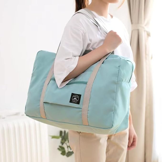 2 Pack Foldable Travel Bag Waterproof Travel Duffel Bag,Women Ladies Man Canvas Weekender Bag Overnight Carry-on Tote Duffel in Trolley Handle (Pink&Blue)… - Image 2