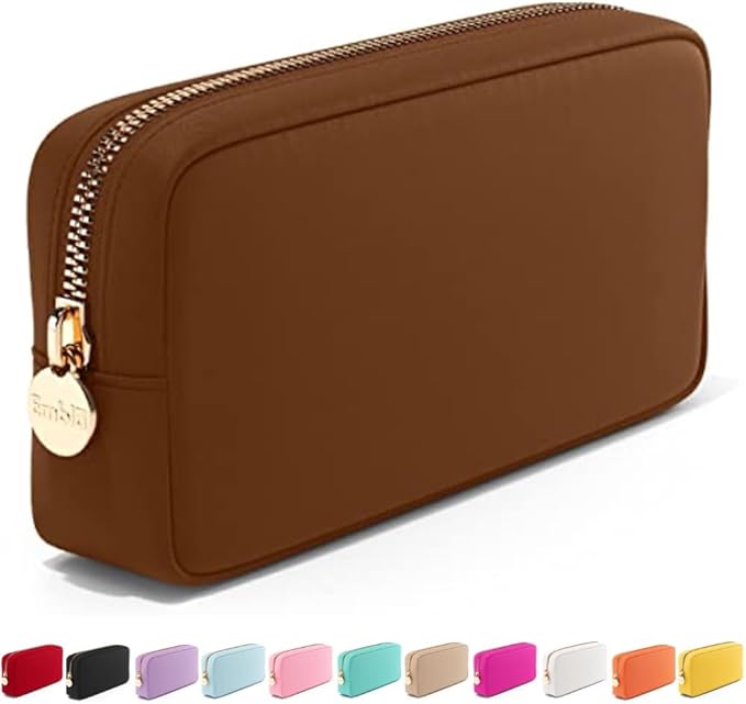 Embla Makeup Bag Travel Cosmetics Pouch and Toiletry Bag, Nylon Zipper Pouch Purse, Cute Make Up Organizer Storage Tote for Women Girls, Waterproof Travel Skincare Case, Small Makeup Bags, Chocolate by Embla