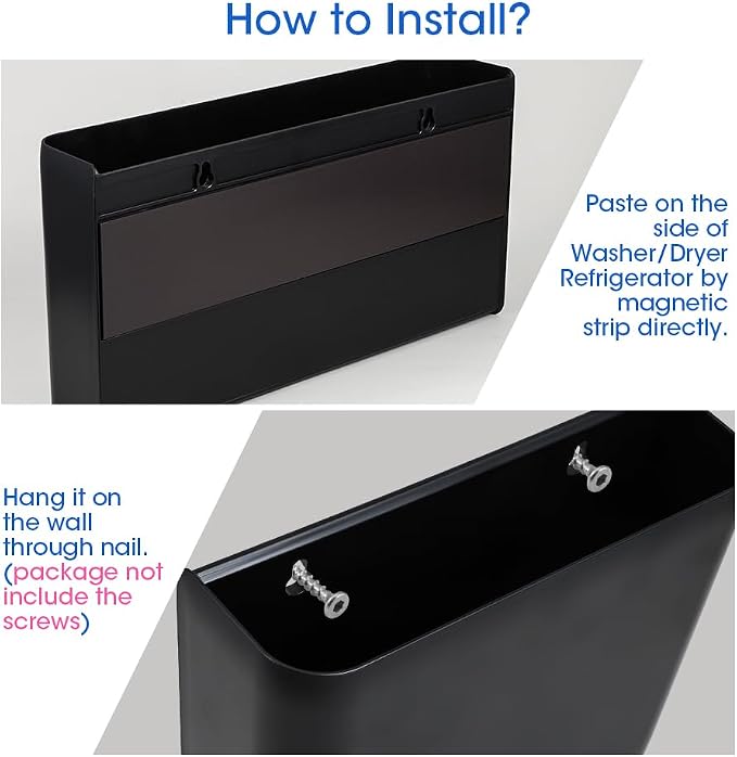 Picowe 3 PCS Magnetic Laundry Storage, Magnetic Storage Box for Laundry Room, Kitchen, Bathroom, Office, Space-Saving Trash Container Hanging on Dryer, Washer or Wall Mount Trash Bin (Black) - Image 7