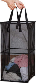 HONOMA Laundry Bags Hamper Bag with Handles,Portable & Collapsible Dirty Clothes Mesh Basket Foldable for Washing Storage, Kids Room,Dorm or Travel (Black,Double-Layer) by HONOMA