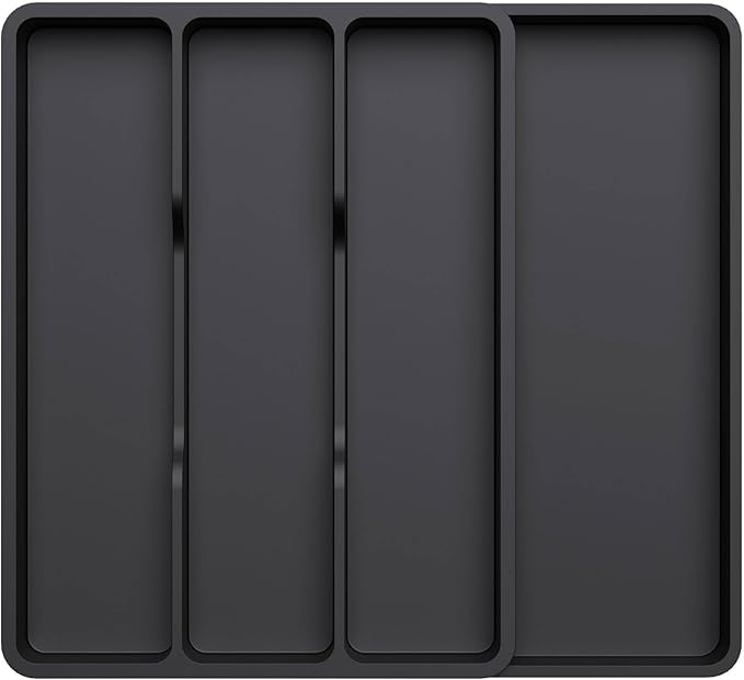 Lifewit Utensil Organizer for Kitchen Drawer, Expandable Cooking Tray | Adjustable Cutlery Flatware Holder, Plastic Silverware Spatula Tools Storage Divider, 11.9-17.3 x 15.8", Black by Lifewit