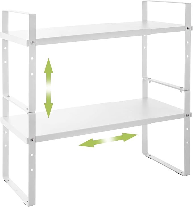 Across-Star Expandable Cabinet Shelf Organizer Rack, Stackable Kitchen Counter Storage Shelves Stand, Adjustable Height Pantry Shelf Spice Rack (White, 2 Pack) by Acorss-Star