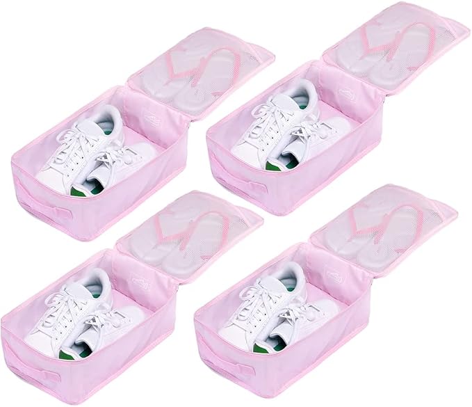 Travel Shoe Bags, Foldable Waterproof Shoe Pouches Organizer-Double Layer (4 Pink Shoe Bags) by JJ+POWER