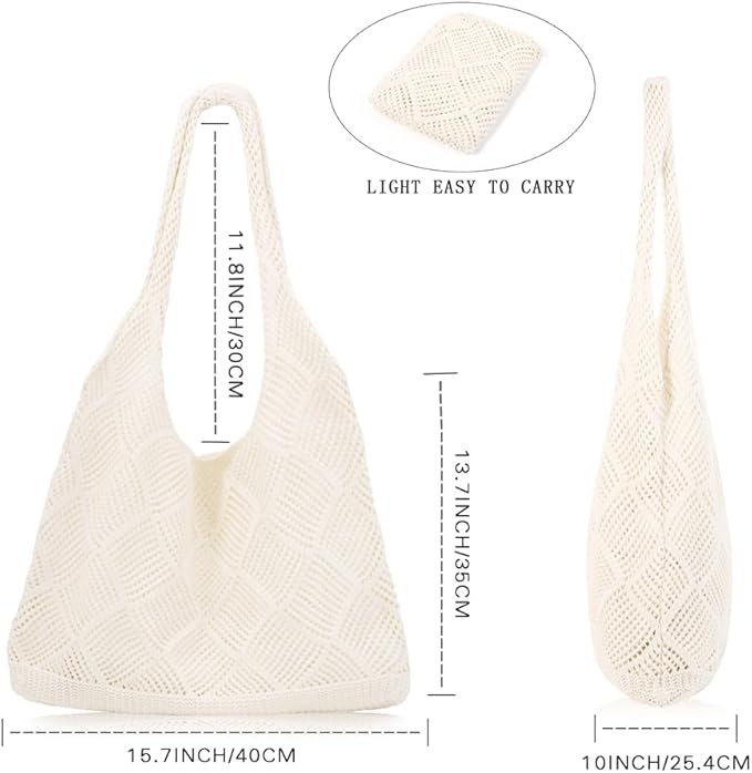 COOKOOKY Crochet Beach Tote bag Summer Beach Bag for Women Aesthetic Mesh Tote Bag Hippie Bag Knit Bag - Image 4
