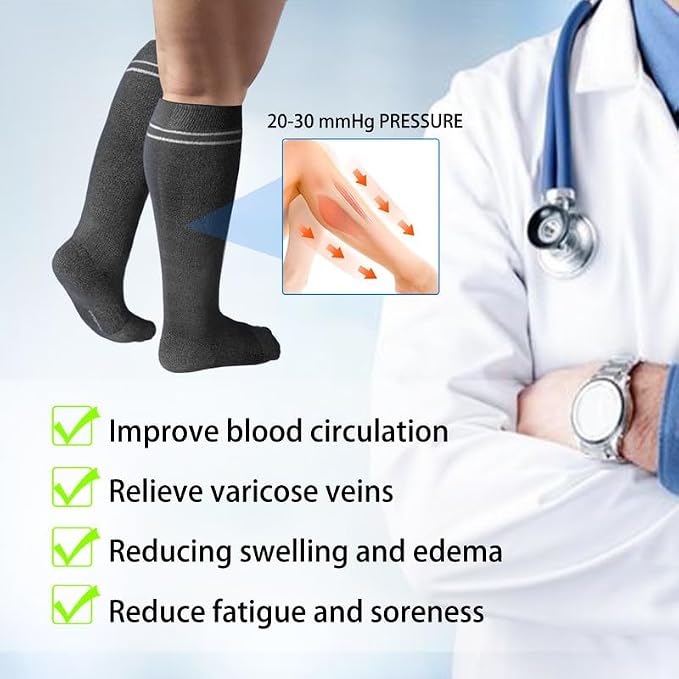 LEVSOX Viscose Made from Bamboo Compression Socks for Pregnant Women 20-30 mmHg Knee High Cute Mens Supports Socks for Travel - Image 5