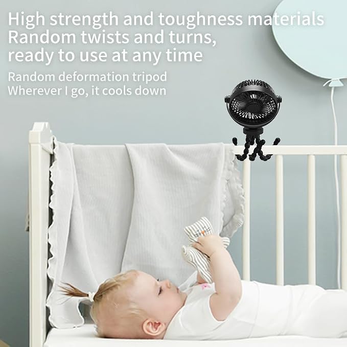 snawowo Mini Portable Stroller Fan, 3000mAh Battery Operated Personal | Small Handheld Fan with Flexible Tripod, 360 Rotate 3 Speed Rechargeable Clip on for Car Seat Crib Treadmill Travel Camping - Image 7