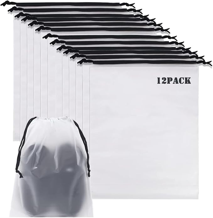YMCCOOL 12pcs Transparent Shoe Bags for Travel 11.8in X 15.7in Protable Clear shoe bags for storage with rope,large drawstring bags for travel Men and Women by YMCCOOL
