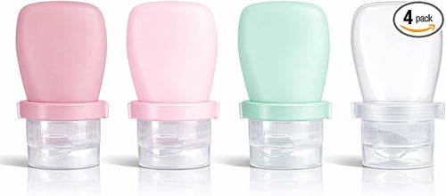 1 oz Travel Bottles, Leakproof Silicone Squeeze Bottle Mini Travel Size Container for Toiletries Lotion Shampoo and Conditioner Liquid Salad Dressing to go Condiment, TSA Approved, 4 Pack by WXOIEOD