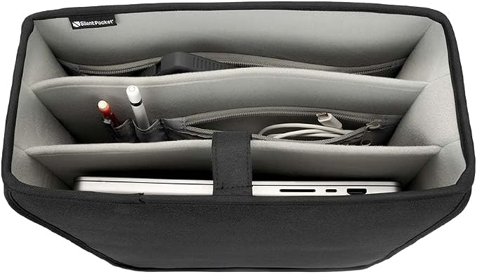 SLNT Backpack Organizer Insert - 20L Faraday Bag Compatible, Black | Semi-Rigid Neoprene Construction, Lightweight Design, 20-Liter Capacity, Velcro Securing Strap, Multiple Compartments by SilentPocket