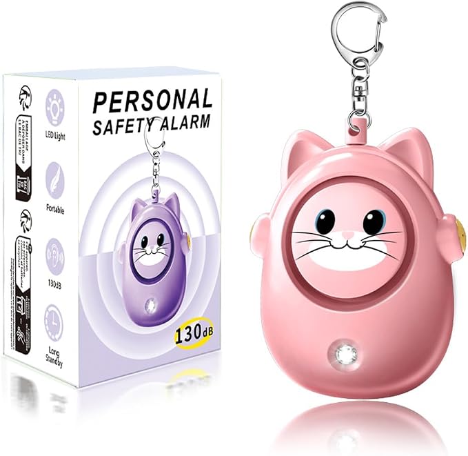 Personal Alarms Keychain, 130dB Loud Safety Siren, LED Light, Cute Cat Design Security Device for Women, Elderly, Children by SRTKBEU