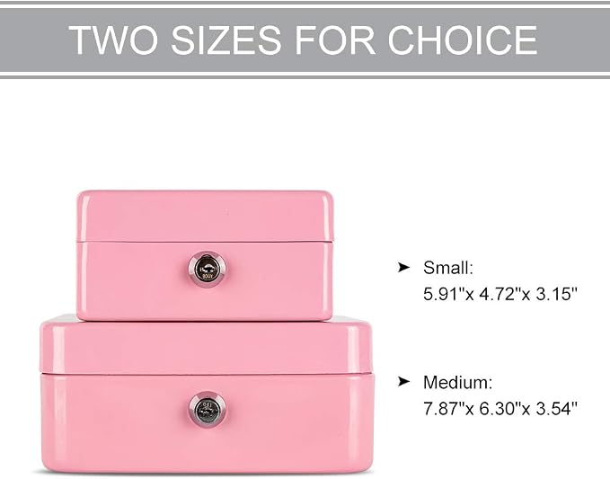 Kyodoled Medium Cash Box with Money Tray,Small Safe Lock Box with Key, Drawer,7.87"x 6.30"x 3.54" Pink - Image 6