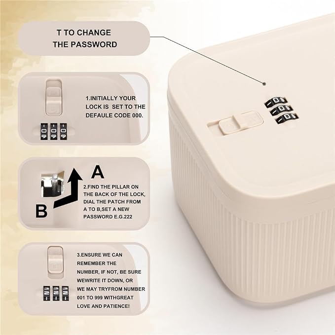 Lockable Storage Box,Medicine Lock Box Travel Case,Refrigerator Bin Container for Food,Medicines,Snacks,Locking Mobile Cell Phone Device Jail,Lockbox for Office,Home,School,Father Gift (Cream Small) - Image 3