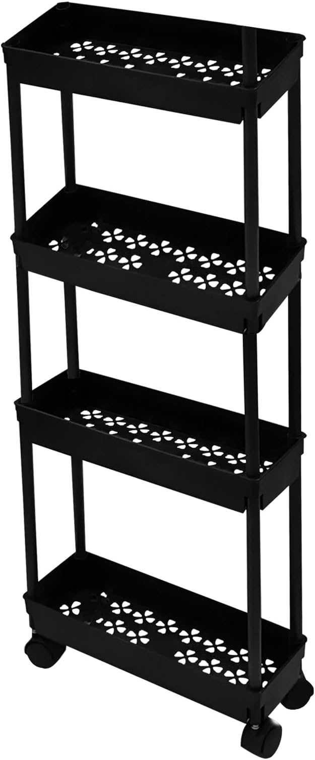4 Tier Kitchen Bathroom Storage Rolling Cart 39 Inches Tall Slim Utility Rolling Shelf Cart with Wheels Coner Storage Shelves Cart, Black - Image 7