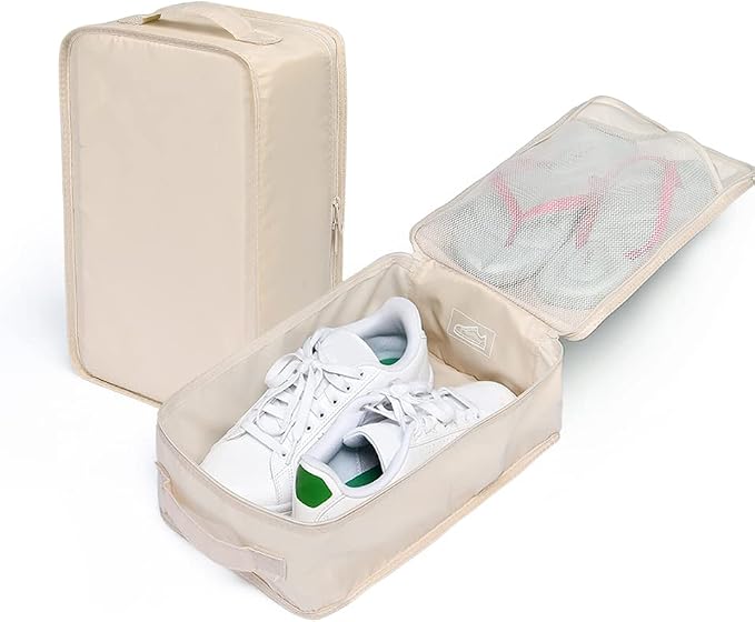 Travel Shoe Bags, Foldable Waterproof Shoe Pouches Organizer-Double Layer (4 Cream Shoe Bag) - Image 5