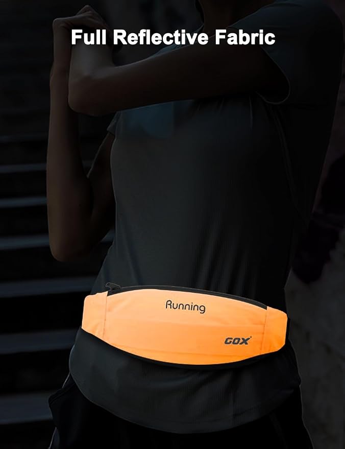 Gox Running Belt, Slim Waist Pack, Orange | Phone Holder, Waterproof Athletic Pouch, Men Women Running Gym Hiking, Small Cross Body Sling Bag, Reflective - Image 7