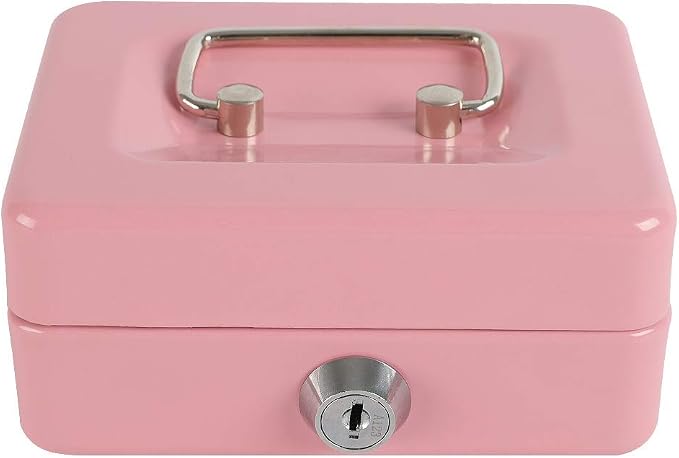 xydled Locking Steel Mini Cash Box with Removable Coin Tray and Key Lock for Kids, 4.92" x 3.74" x 2.36",Pink | Steel Cash Box with Key Lock, Removable Tray & Carry Handle, for Office, Retail, Home, and Money Storage, 4.9" x 3.7" x 2.4" - Image 9