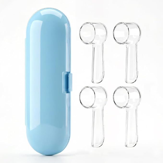 Electric Toothbrush Travel Case for Oral-B Toothbrushes - 4 Pcs Toothbrush Head Covers Compatible with Oral B Electric Toothbrush Heads (Blue) by PICEROSE