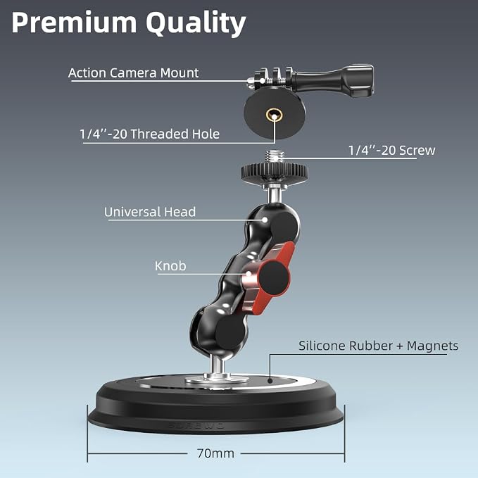 Pocket 3 Magnetic Camera Mount,Magnetic Mount Stand with Magic Arm Compatible with DJI Osmo Pocket 3,Insta360, Heavy-Duty Magnet Base Stand with 1/4"-20 Thread for Gym, Car Mounting - Image 4