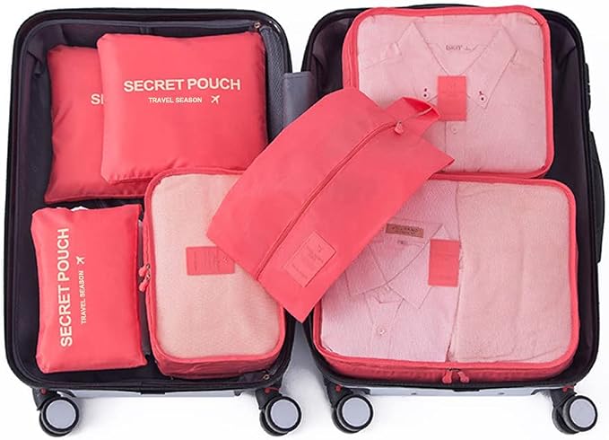 7 Set Packing Cubes Packing Organizers Travel Luggage Packing Organizers with Shoes Bag for Suitcase, Watermelon Red - Image 8