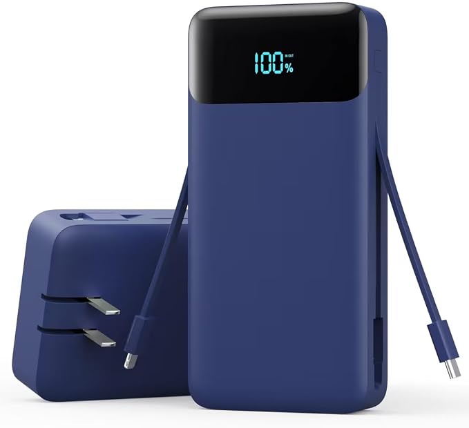 Portable Charger with Built-in AC Plug and Cables,26800mAh All in One USB C Fast Charging Power Bank,Travel Essentials Portable Phone Charger Battery Pack for iPhone 17/16/15/14/13,Galaxy-Dark Blue by YHO