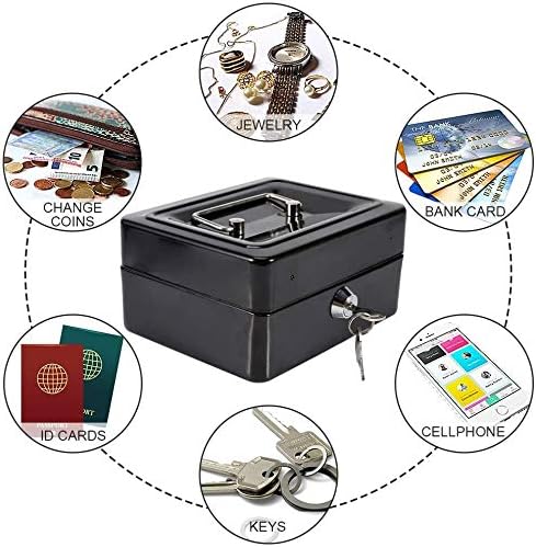 xydled Large Cash Box with Lock, Removable Coin Tray, Steel Money Box, Black - Image 7