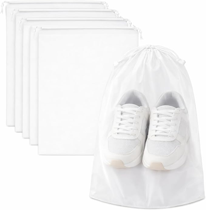 InfinitePack Large Transparent Shoe Bags for Travel, Portable Shoe Bags, Shoes Pouch Storage Organizer with Drawstring for Men & Women aClear Window Shoes Pouch with Rope by InfinitePack
